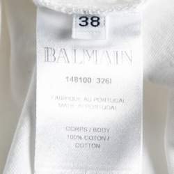 Pre Owned Balmain White Logo Printed Button Studded Sleeveless Top M