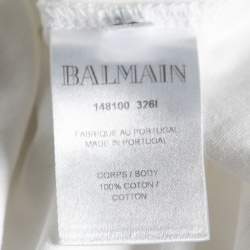 Pre Owned Balmain White Logo Printed Button Studded Sleeveless Top M