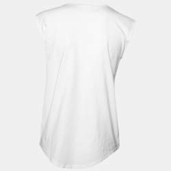 Pre Owned Balmain White Logo Printed Button Studded Sleeveless Top M