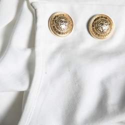 Pre Owned Balmain White Logo Printed Button Studded Sleeveless Top M