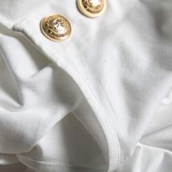 Pre Owned Balmain White Logo Printed Button Studded Sleeveless Top M