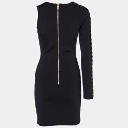 Pre Owned Balmain Black Knit Lace-Up Detail One Shoulder Bodycon Dress S