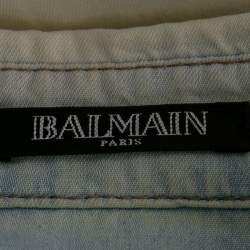 Balmain Bleached Blue Denim Long Sleeve Button Front Shirt M