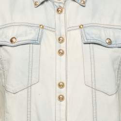 Pre Owned Balmain Bleached Blue Denim Long Sleeve Button Front Shirt M