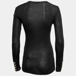 Balmain Black Wool Button Detail Long Sleeve Sweater M