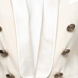 Pre Owned Balmain Cream Wool & Satin Trimmed Double Breasted Tuxedo Jacket M