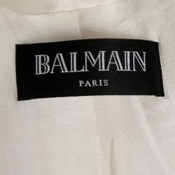 Pre Owned Balmain Cream Wool & Satin Trimmed Double Breasted Tuxedo Jacket M