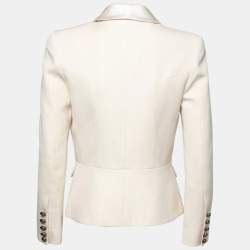 Pre Owned Balmain Cream Wool & Satin Trimmed Double Breasted Tuxedo Jacket M