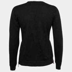 Pre Owned Balmain Black Intarsia Knit Zip Detail Long Sleeve Sweater XS
