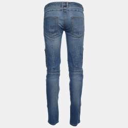 Balmain Indigo Light Wash Denim Biker Jeans M