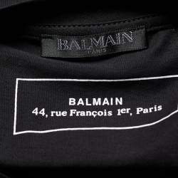 Pre Owned Balmain Black Jersey Logo Print Crew Neck T-Shirt M