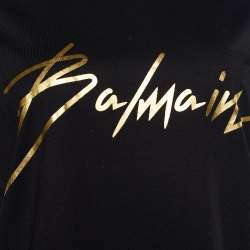Pre Owned Balmain Black Jersey Logo Print Crew Neck T-Shirt M