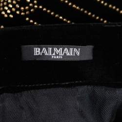 Pre Owned Balmain Black Velvet Stud Embellished Mini Skirt M