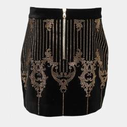 Pre Owned Balmain Black Velvet Stud Embellished Mini Skirt M