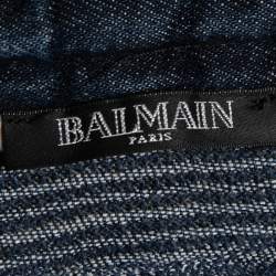 Pre Owned Balmain Blue Distressed Denim Skinny Biker Jeans S