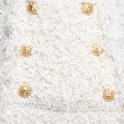 Pre Owned Balmain Ivory Fringed Lurex Knit Cotton Slit Detail Skirt S