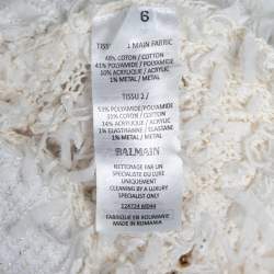 Pre Owned Balmain Ivory Fringed Lurex Knit Cotton Slit Detail Skirt S