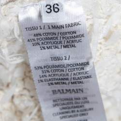 Pre Owned Balmain Ivory Fringed Lurex Knit Cotton Slit Detail Skirt S