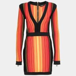 Pre Owned Balmain Multicolor Striped Knit Long Sleeve Mini Dress L