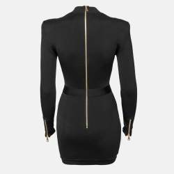 Pre Owned Balmain Black Stretch Knit Lace Up Detail Bodycon Dress S