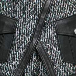 Pre Owned Balmain Black Mesh and Leather Sequin Embellished Asymmetric Skirt M