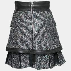 Pre Owned Balmain Black Mesh and Leather Sequin Embellished Asymmetric Skirt M