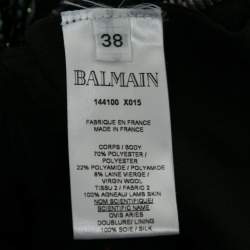 Pre Owned Balmain Black Mesh and Leather Sequin Embellished Asymmetric Skirt M