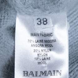 Balmain Blue Angora Turtle Neck Cropped Sweater M