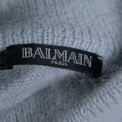 Balmain Blue Angora Turtle Neck Cropped Sweater M