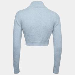 Balmain Blue Angora Turtle Neck Cropped Sweater M