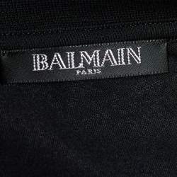 Pre Owned Balmain Black Jersey Fringe Tassel Asymmetrical Hem Dress L