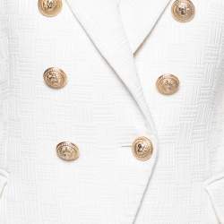 Pre Owned Balmain White Textured Knit Double Breasted Blazer M