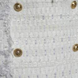 Pre Owned Balmain White Bouclé Tweed Fringed Skirt M