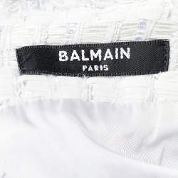 Pre Owned Balmain White Bouclé Tweed Fringed Skirt M