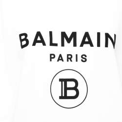 Pre Owned Balmain White Rib Knit Logo Print Raglan Sleeve Sweatshirt M