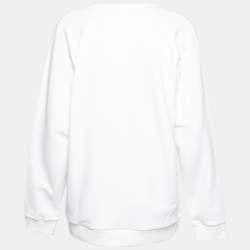 Pre Owned Balmain White Rib Knit Logo Print Raglan Sleeve Sweatshirt M