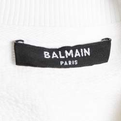 Pre Owned Balmain White Rib Knit Logo Print Raglan Sleeve Sweatshirt M
