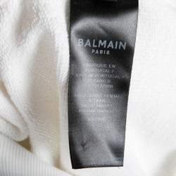 Pre Owned Balmain White Rib Knit Logo Print Raglan Sleeve Sweatshirt M