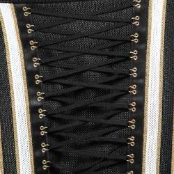 Pre Owned Balmain Monochrome & Gold Striped Knit Tie Up Detail Skirt L