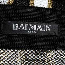Pre Owned Balmain Monochrome & Gold Striped Knit Tie Up Detail Skirt L