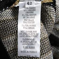 Pre Owned Balmain Monochrome & Gold Striped Knit Tie Up Detail Skirt L