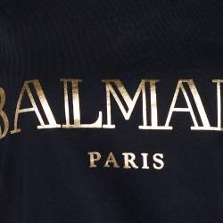 Pre Owned Balmain Black Cotton Jersey Crest Button Detail T-Shirt L