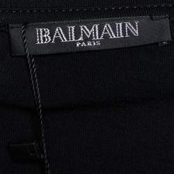 Pre Owned Balmain Black Cotton Jersey Crest Button Detail T-Shirt L