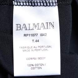 Pre Owned Balmain Black Cotton Jersey Crest Button Detail T-Shirt L