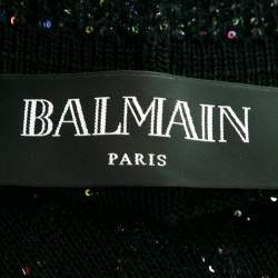 Pre Owned Balmain Black Knit Sequin Embellished Cardigan M