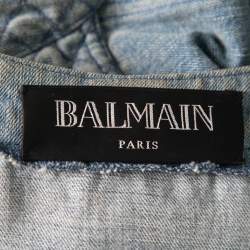 Pre Owned Balmain Iconic Blue Denim Quilted Gold Button Jacket L
