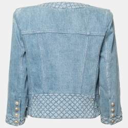 Pre Owned Balmain Iconic Blue Denim Quilted Gold Button Jacket L