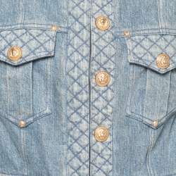 Pre Owned Balmain Iconic Blue Denim Quilted Gold Button Jacket L