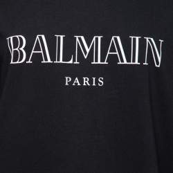 Pre Owned Balmain Black Logo Print Cotton Sweatshirt L