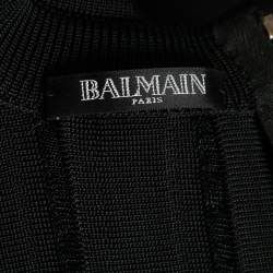 Pre Owned Balmain Black Ribbed Knit Crew Neck Long-Sleeve Top S